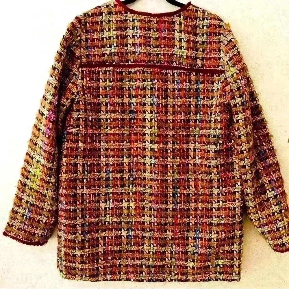 ANTHROPOLOGIE L NWT MULTICOLORED FRINGE ARTSY LINED BOHO EARTHY AUTUMM JACKET - Picture 10 of 11